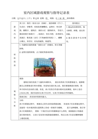 幼儿园大中小班室内区域活动观察与指导记录表(7)