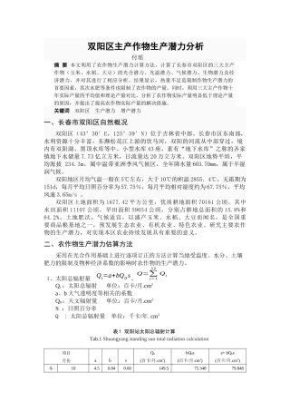 双阳区主产作物生产潜力分析