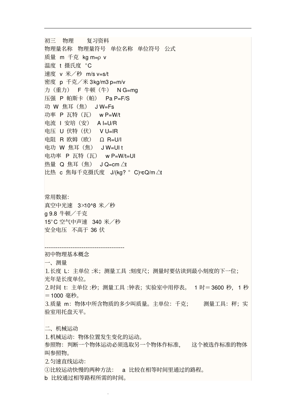初三物理必背知识点_第1页
