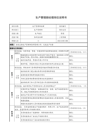 制鞋企业生产管理部经理岗位说明书