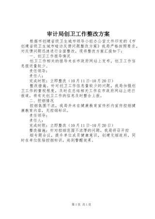 审计局创卫工作整改实施方案