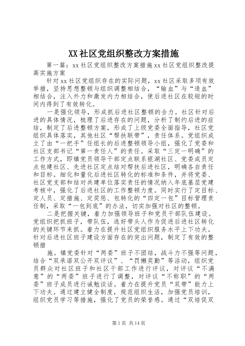 XX社区党组织整改实施方案措施_第1页