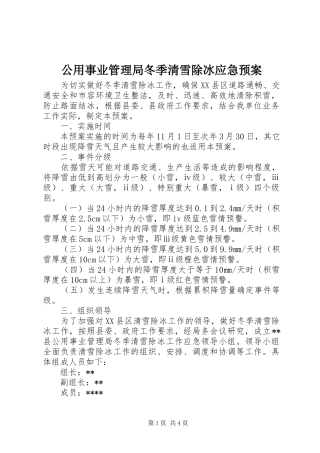 公用事业管理局冬季清雪除冰应急处理预案