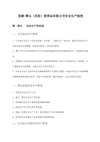 英雄-辉山（沈阳）营养品有限公司安全生产制度