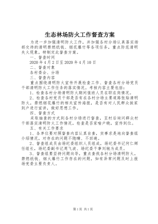 生态林场防火工作督查实施方案