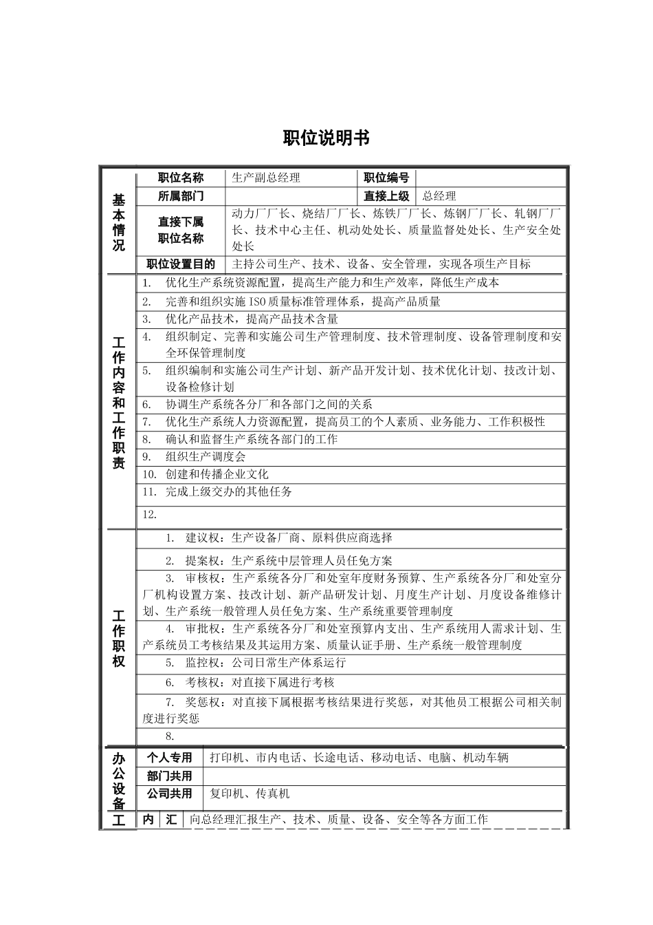 新华信-德龙钢铁生产副总经理职位说明书_第1页