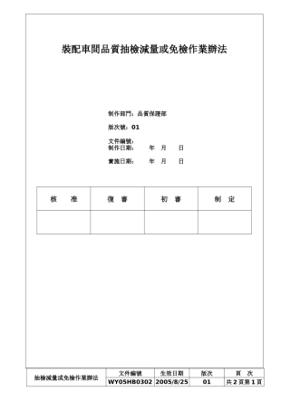 装配车间品质抽检减量作业办法