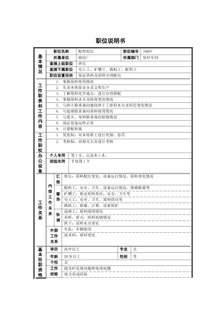 烧结厂竖炉配料组长岗位说明书
