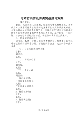 电站防洪防汛防洪实战演习实施方案