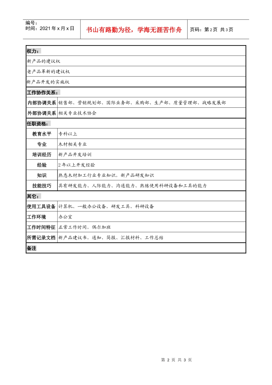 木业公司研发工程师岗位说明书_第2页