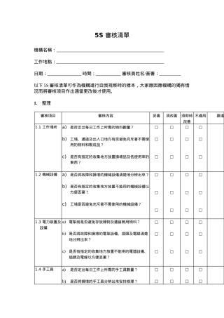 5S管理表格大全--5S审核清单