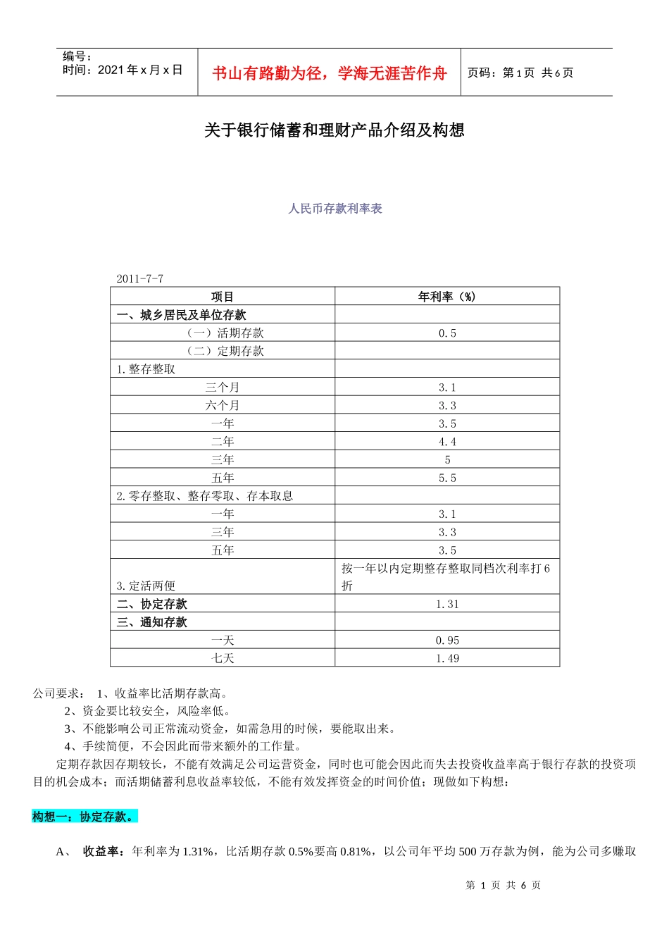 有关银行储蓄与理财产品的介绍及构想_第1页