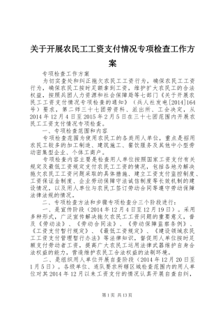 关于开展农民工工资支付情况专项检查工作实施方案