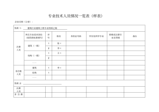 专业技术人员情况一览表(样表)