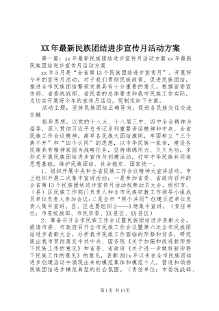 XX年最新民族团结进步宣传月活动实施方案