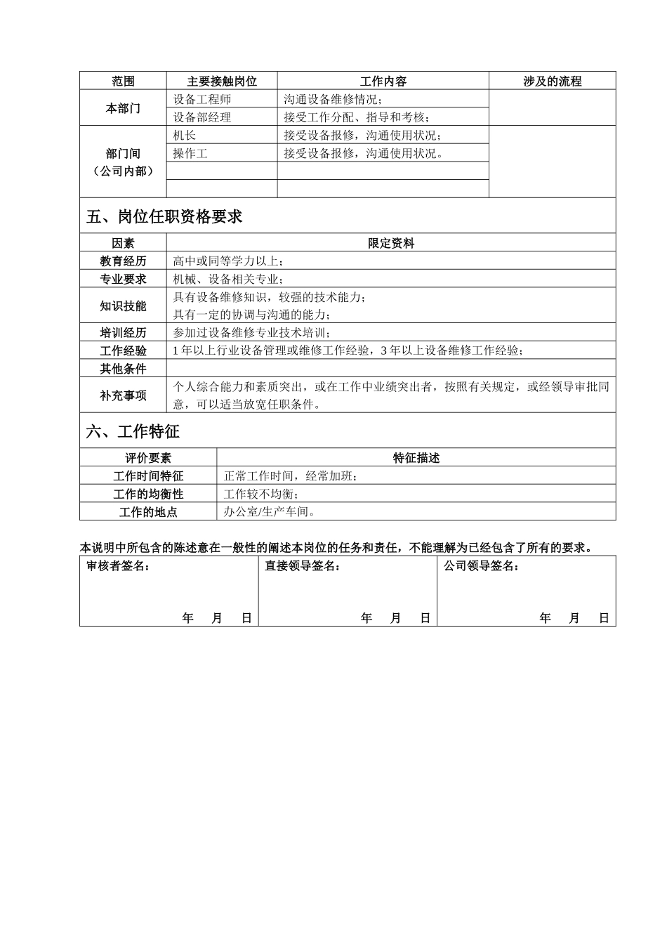 设备维修工岗位说明书_第2页