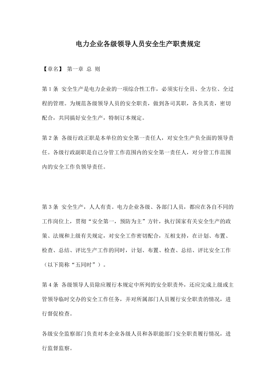 电力企业各级领导人员安全生产职责规定（25页）_第1页