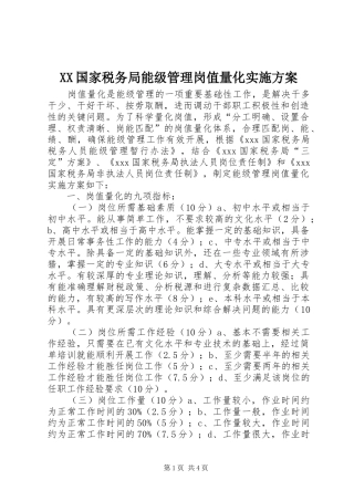 XX国家税务局能级管理岗值量化方案