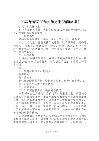 XX年春运工作方案[精选篇]