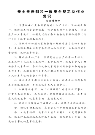 安全责任制和般安全规定及通用作业常识