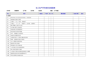 化工生产开车前安全检查表