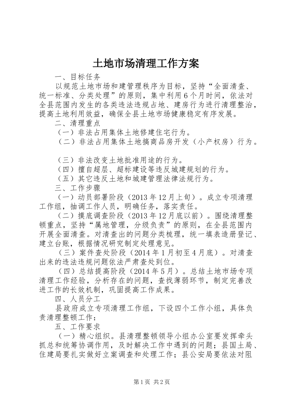 土地市场清理工作实施方案_第1页
