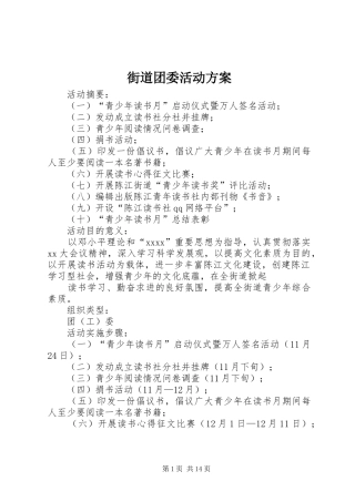 街道团委活动实施方案