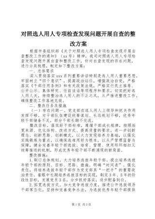 对照选人用人专项检查发现问题开展自查的整改实施方案