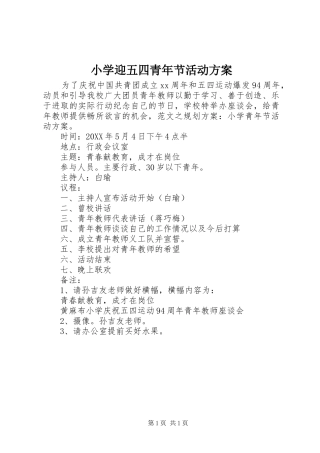 小学迎五四青年节活动实施方案
