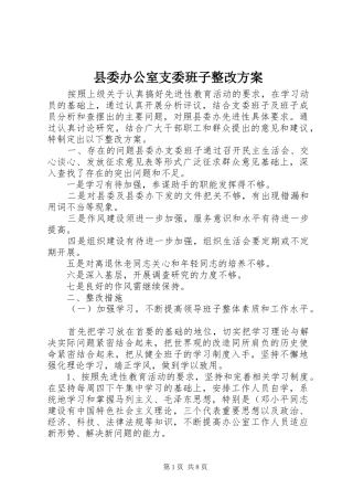 县委办公室支委班子整改实施方案
