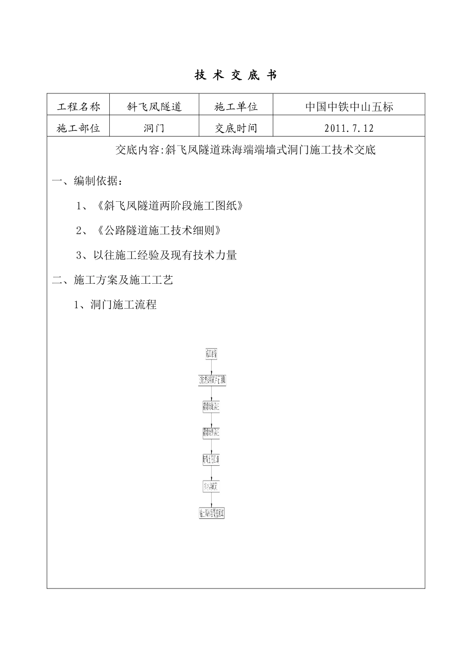 隧道洞门施工技术交底_第1页