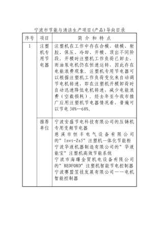宁波市节能与清洁生产项目(产品)导向目录