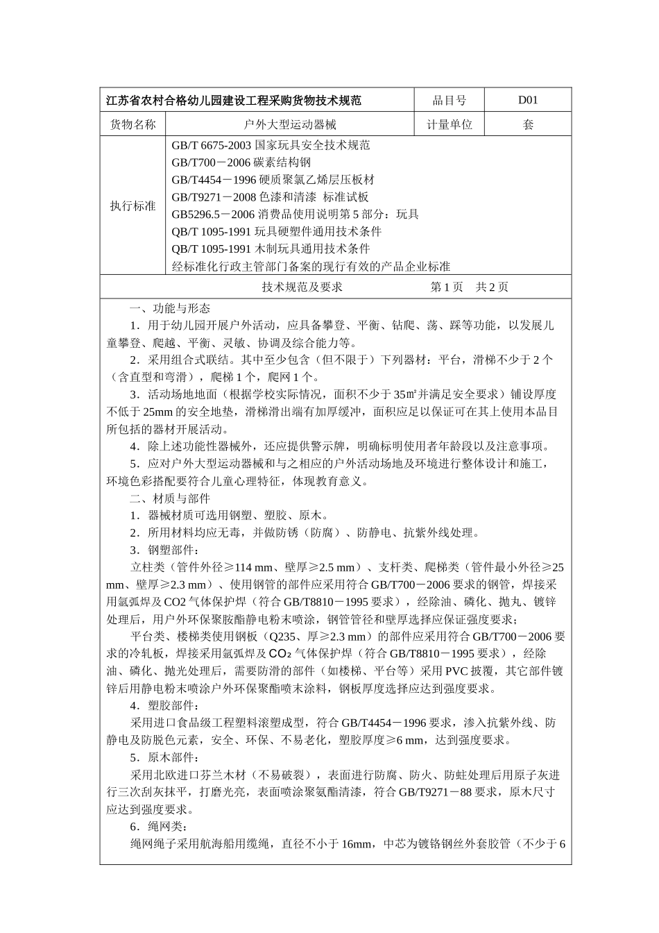江苏省农村合格幼儿园建设工程采购货物技术规范-江苏省农村_第1页