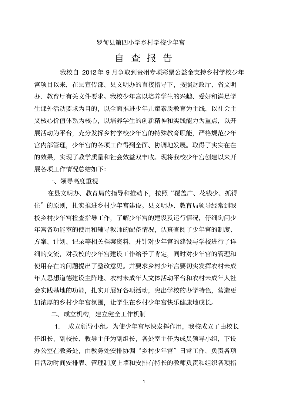 乡村学校少年宫自查报告_第1页