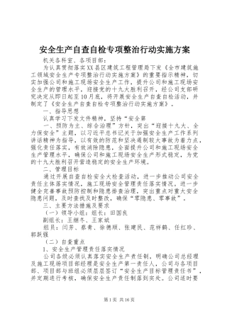 安全生产自查自检专项整治行动方案
