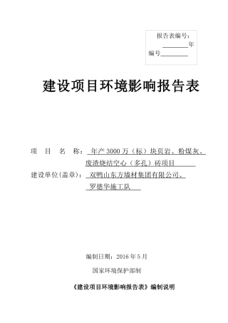 建材厂废渣烧结空心多孔砖生产线环评