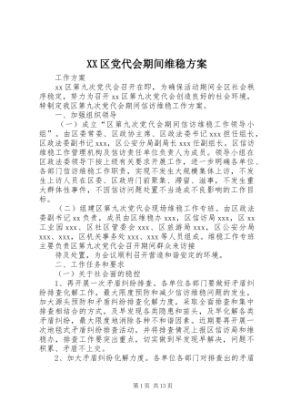 XX区党代会期间维稳实施方案
