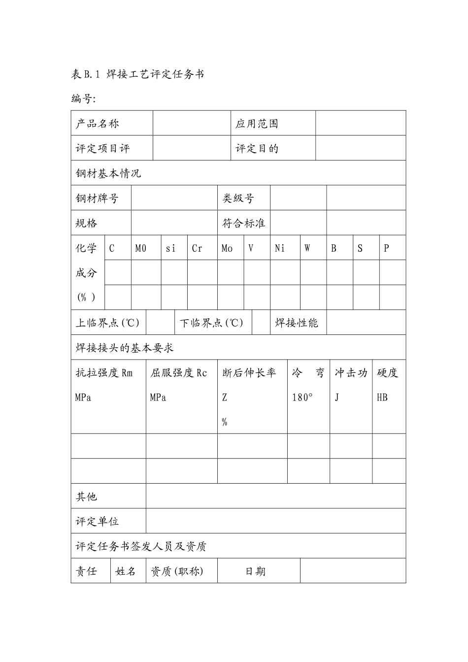 焊接工艺评定表格_第1页