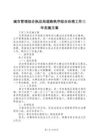 城市管理综合执法局道路秩序综合治理工作三年方案