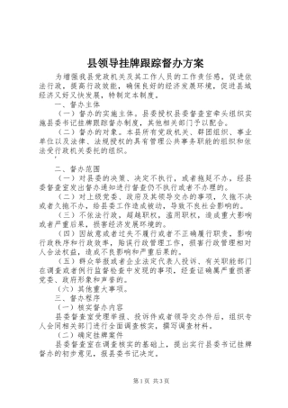 县领导挂牌跟踪督办实施方案