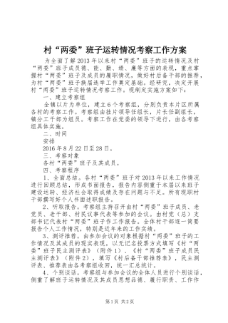 村“两委”班子运转情况考察工作实施方案