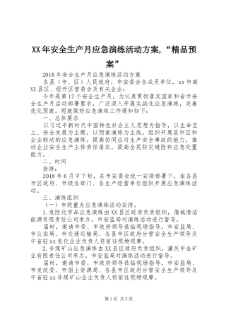 XX年安全生产月应急演练活动方案,“精品预案”