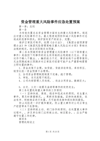 资金管理重大风险事件应急预案