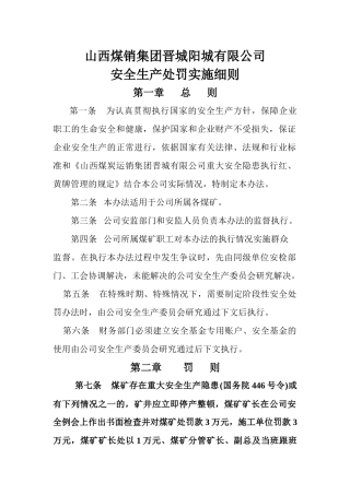 山西煤销集团晋城阳城有限公司安全生产处罚实施细则