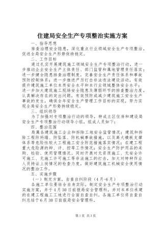 住建局安全生产专项整治方案