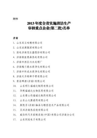 XXXX年度全省实施清洁生产审核重点企业(第二批)名单