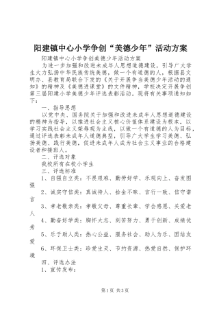 阳建镇中心小学争创“美德少年”活动实施方案