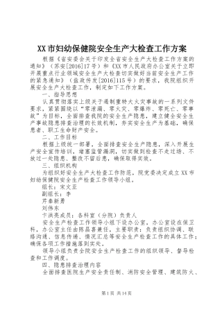 XX市妇幼保健院安全生产大检查工作实施方案