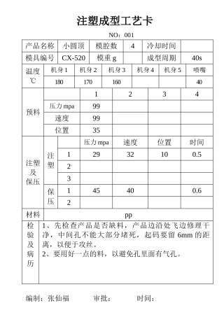 注塑成型工艺卡(174页)