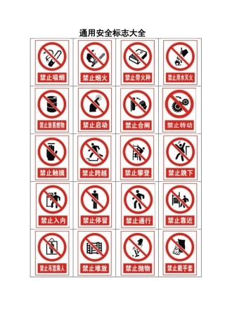通用安全标志大全
